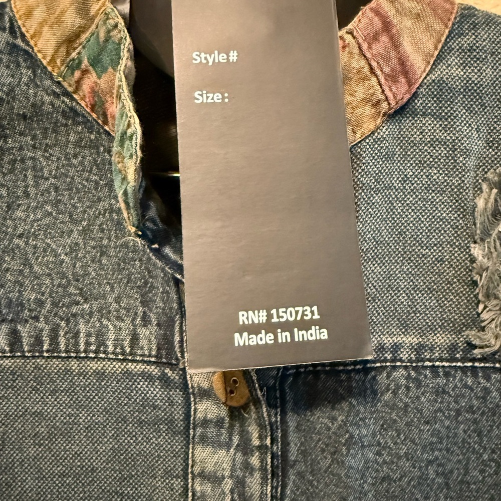 Denim Patchwork ruffle Jacket with Floral Accents… - image 4